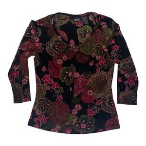 No Boundaries juniors large brown y2k Floral Top with Pink and Green